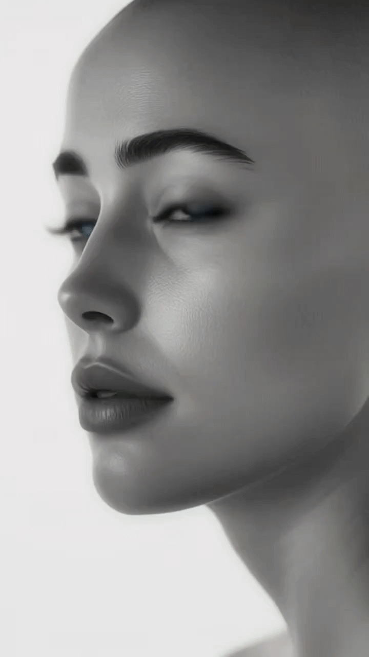 A serene woman with eyes closed in soft light